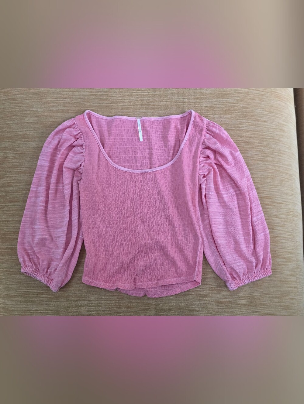 Free People Day Lily Daylily Top Coral Pink Puff Sleeve Top Blouse Small